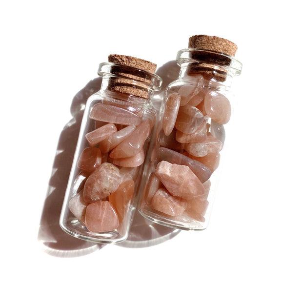 Peach Moonstone Chips Glass Bottle