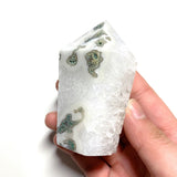 White Moss Agate Tower